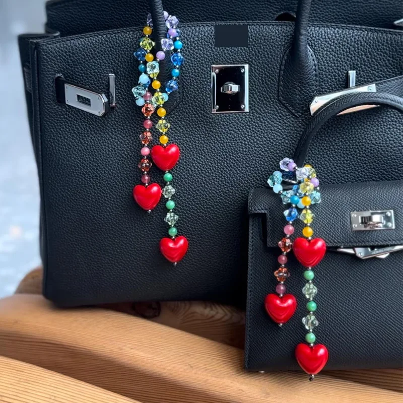 Big Red Heart Bag Pendant Charms Keychain Accessorie Women Cute Fashion Red Pink Multicolour Beading Bag Pendant Birthday Gifts