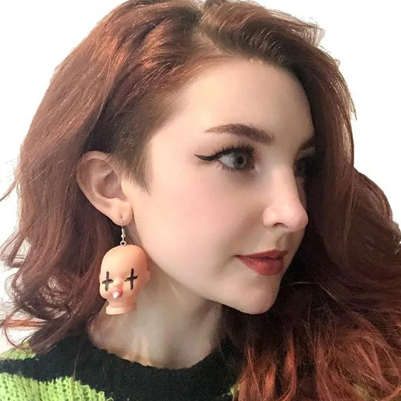 Babydoll Head Women\'s Earrings Kitsch Eardrop Yami Kawaii Pastel Goth Weird Jewelry Creepy Cute Doll Novelty Gifts