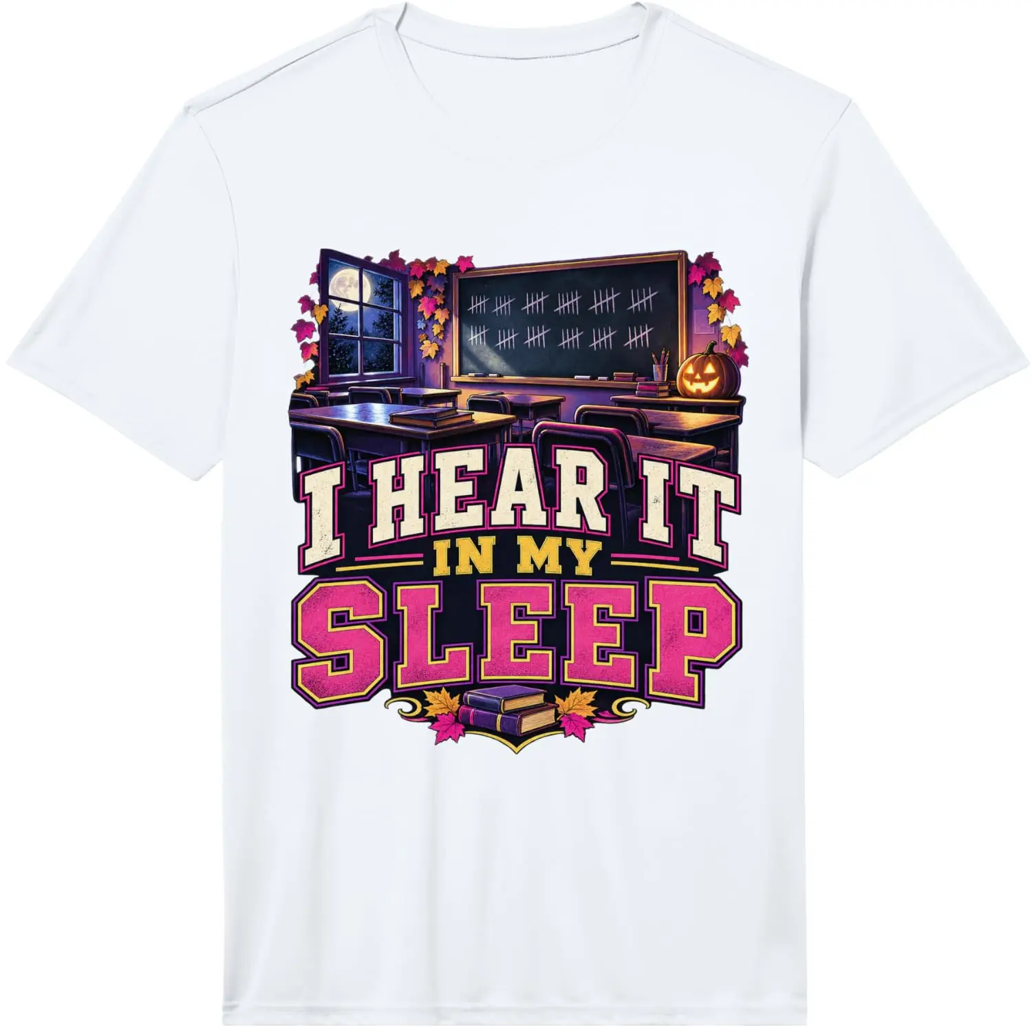 Men's I Hear It In My Sleep Funny Teacher Halloween Graphic Performance T-Shirt Men's Spooky Halloween Graphic Print T‑Shirt, Crew Neck Short Sleeve Casual Cotton Tee For Holiday Party Daily Street Wear.