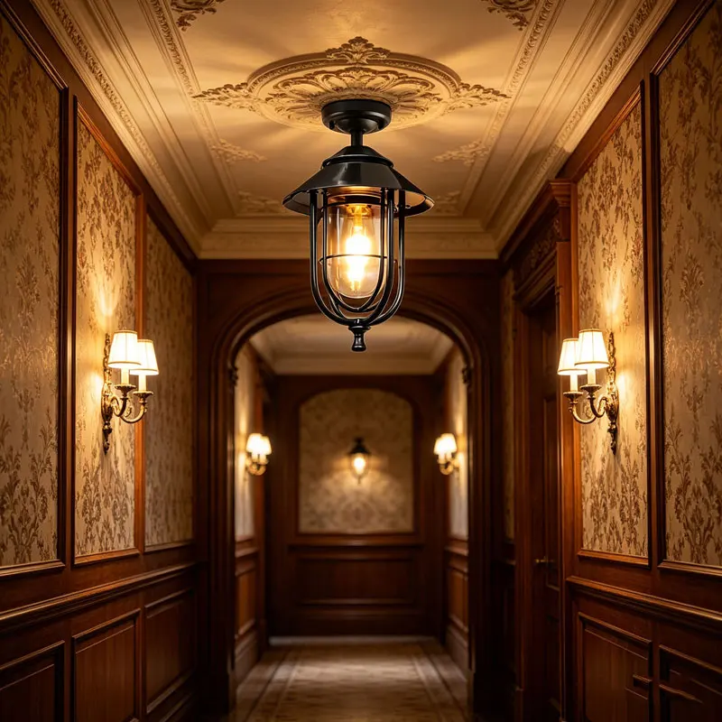 Simple American Style Glass Ceiling Light Coffee Shop Study Bedside Bedroom Iron Paint Corridor Hallway Villa Ceiling Light