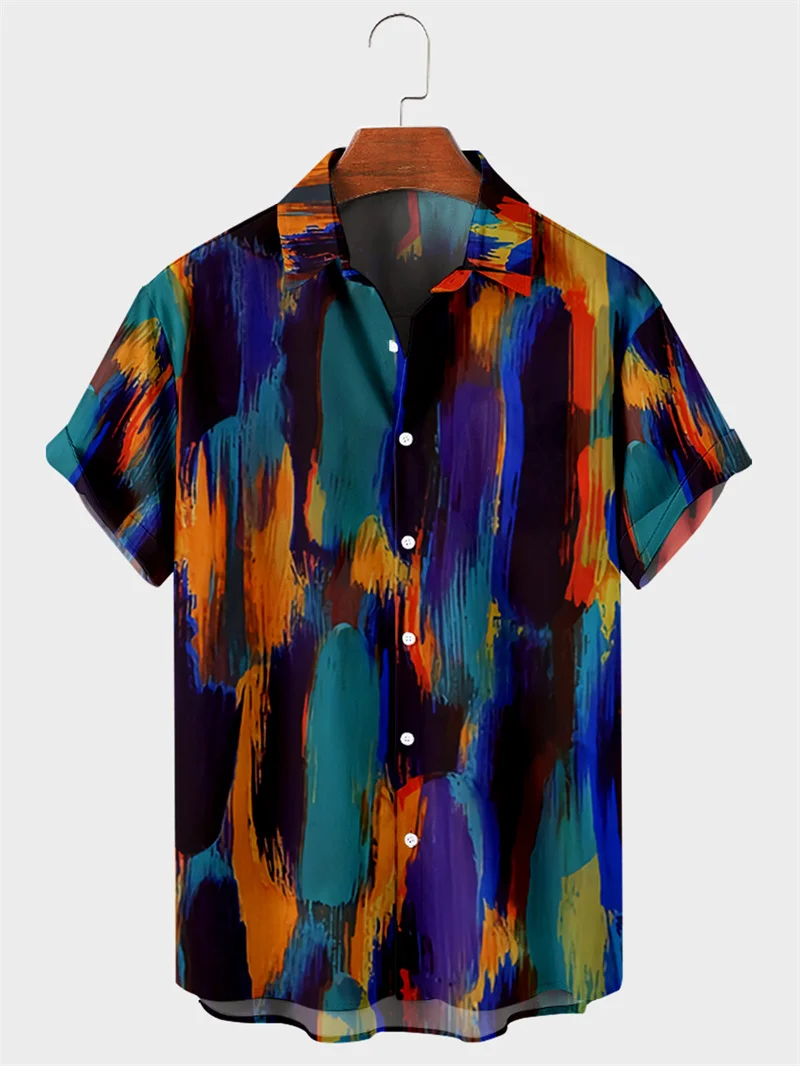 

2023 3XL Hawaiian Men's Shirt Colourful Striped Shirts Short Sleeve Shirts For Men Clothing Men Casual Top Oversized Shirt