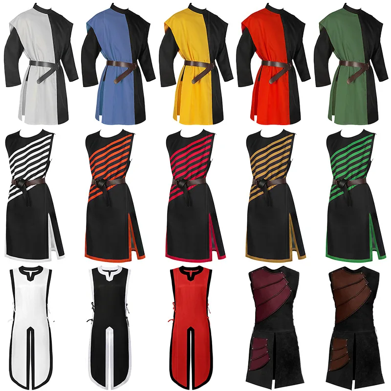 Disfraz de Túnica Medieval Talla Grande para Halloween, Ropa de Fiesta de Caballeros Templarios, Traje de Danza, Pantalones Largos, Material de Seda
