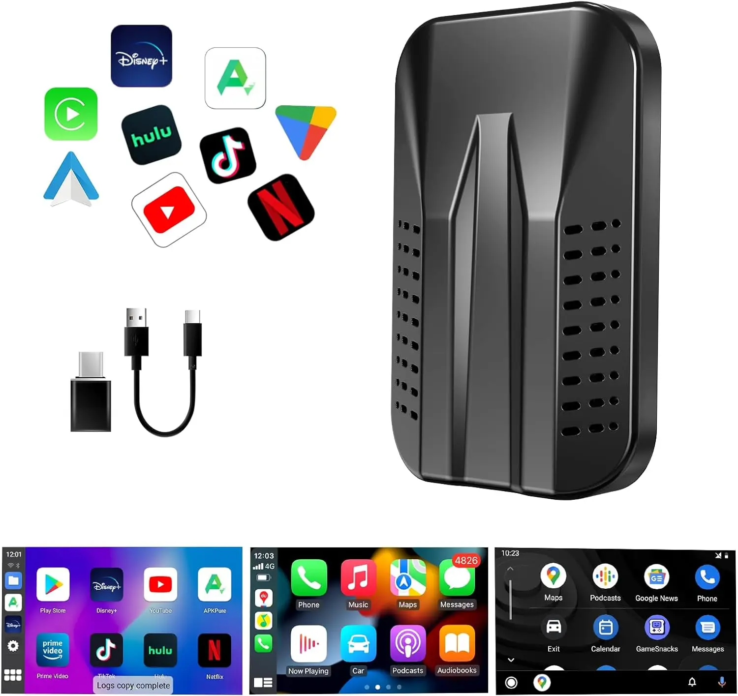 

Wireless Carplay Adapter Built in Disney+ Netflix YouTube TikTok, Android Auto Magic Box 2.0 for OEM Wired CarPlay Cars