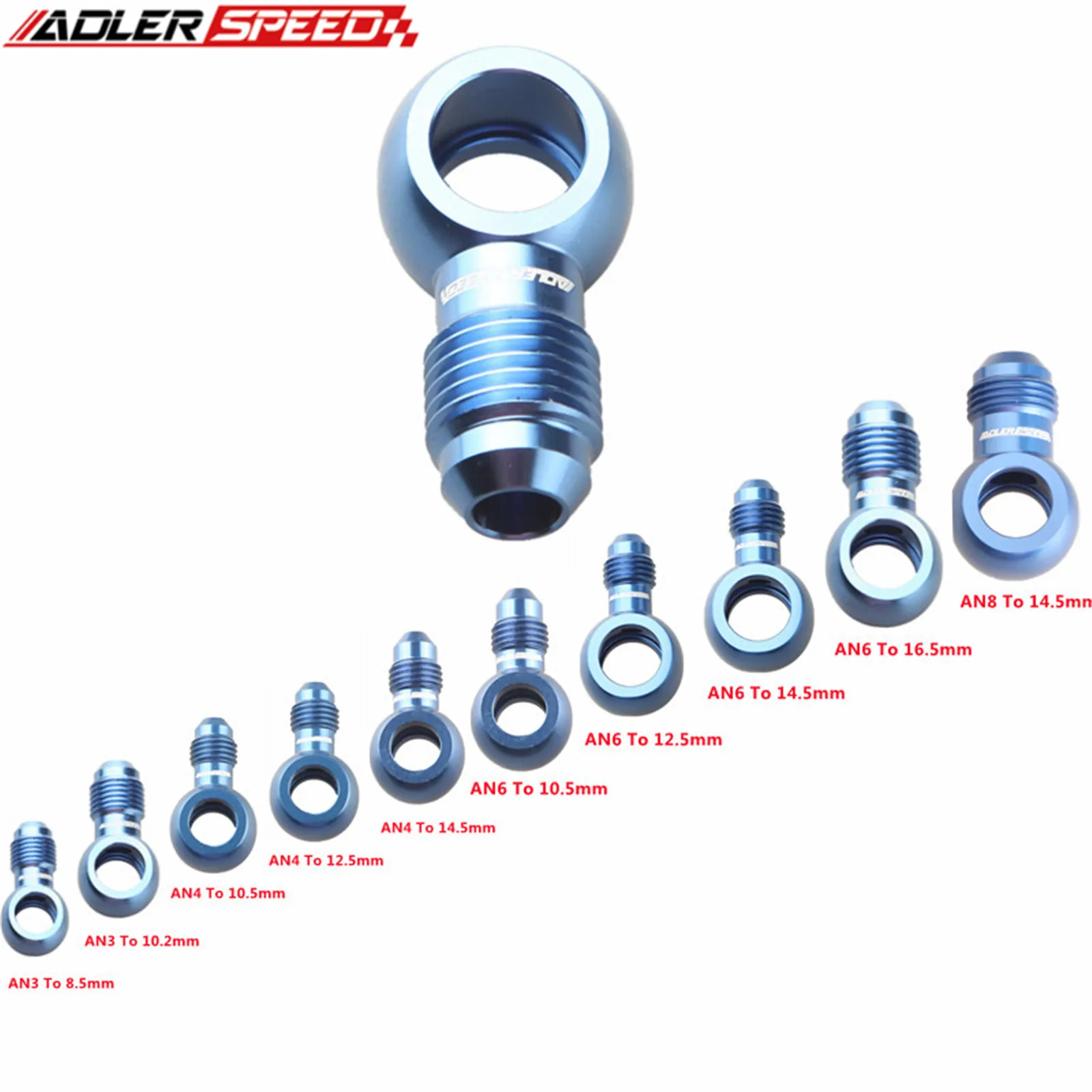 

Aluminum Banjos Bolt AN3/AN4/AN6/AN8 To 8.5mm/10.5mm/12.5mm/14.5mm/16.5mm Brake Fitting Blue