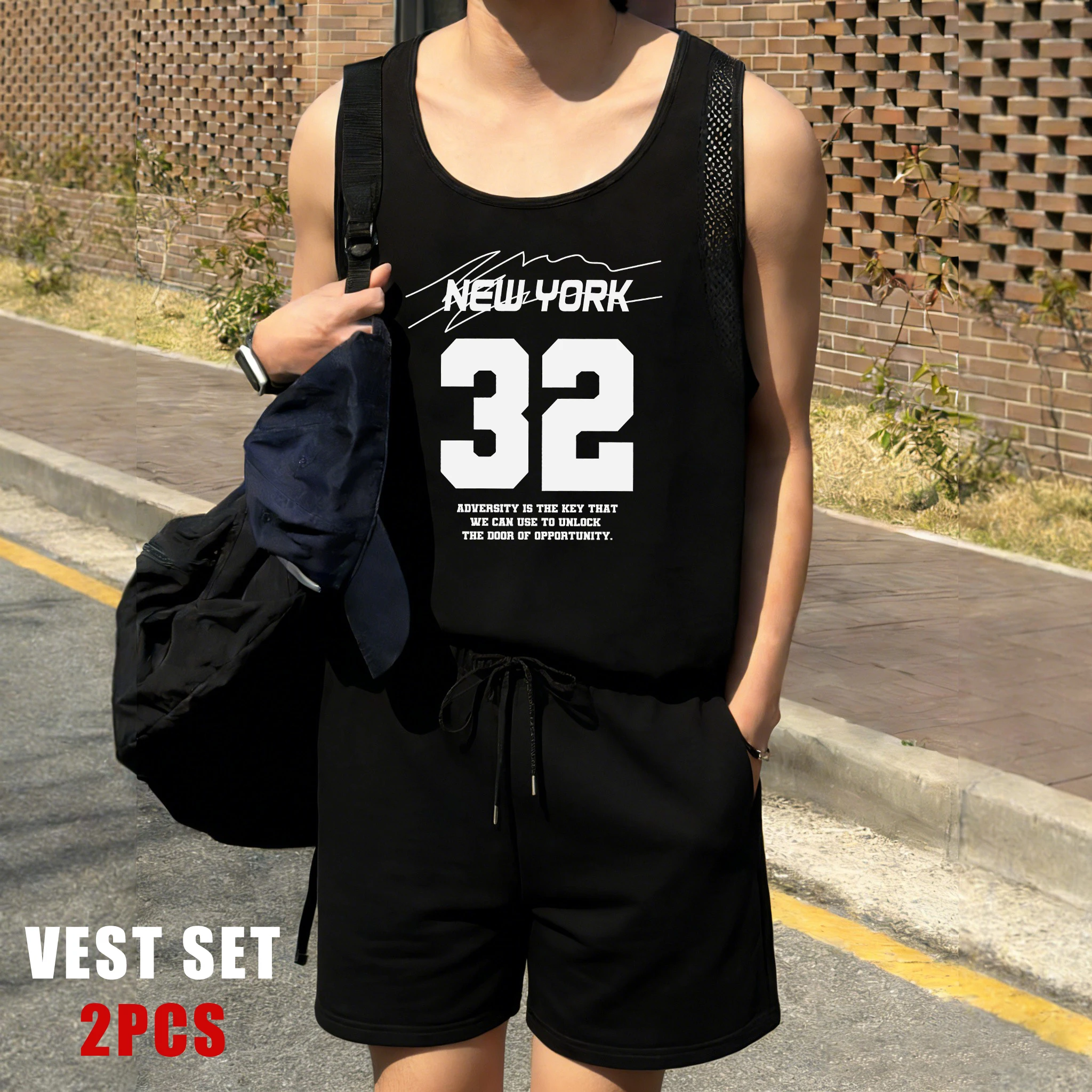 

New York Number 32 Prints Men Reticular Vests Suit Fashion New Shorts Summer Soft Sleeveless Tee Unisex Basics Sportsuit