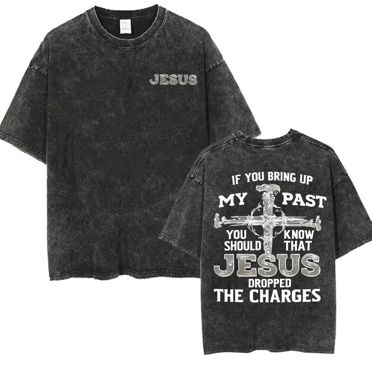 Vintage Washed Jesus Dropped The Charges Christian Graphic Tee Shirt Men Women Fashion Aesthetic Short Sleeve T-shirt Streetwear