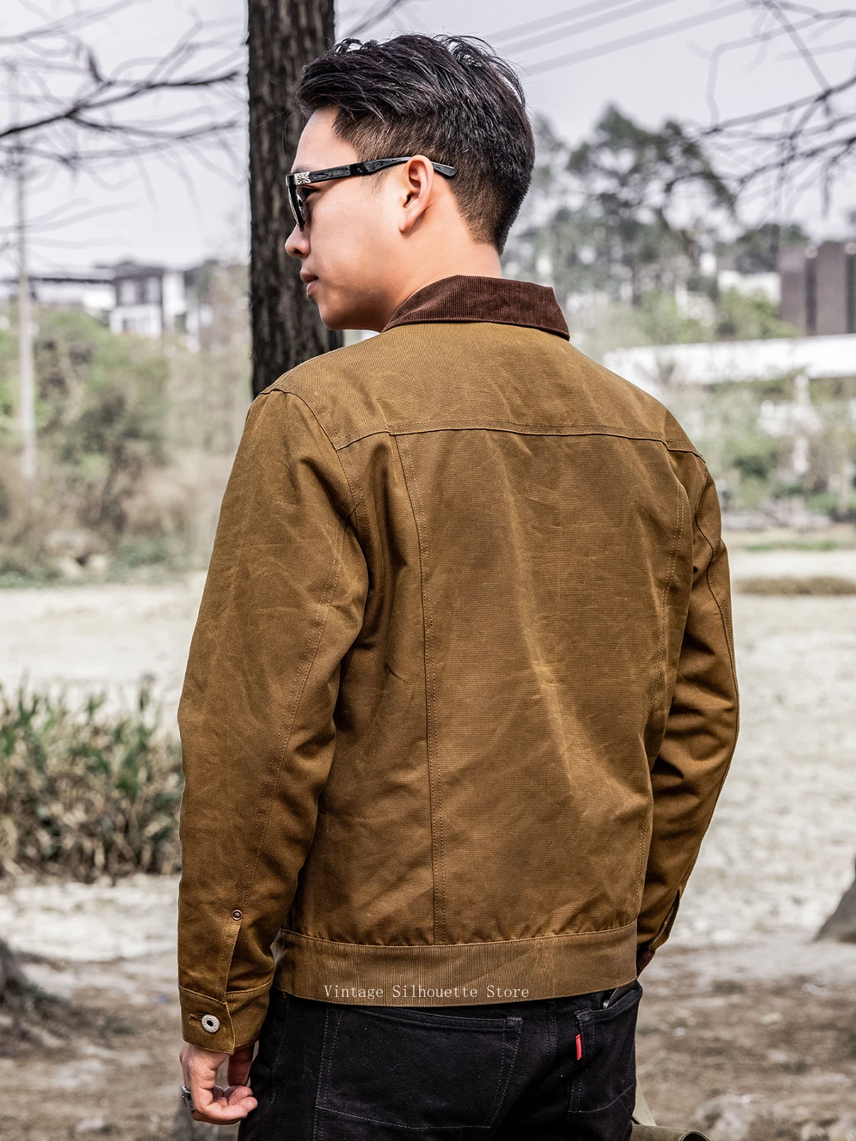 Khaki Vintage Cotton Trucker Jacket Men's