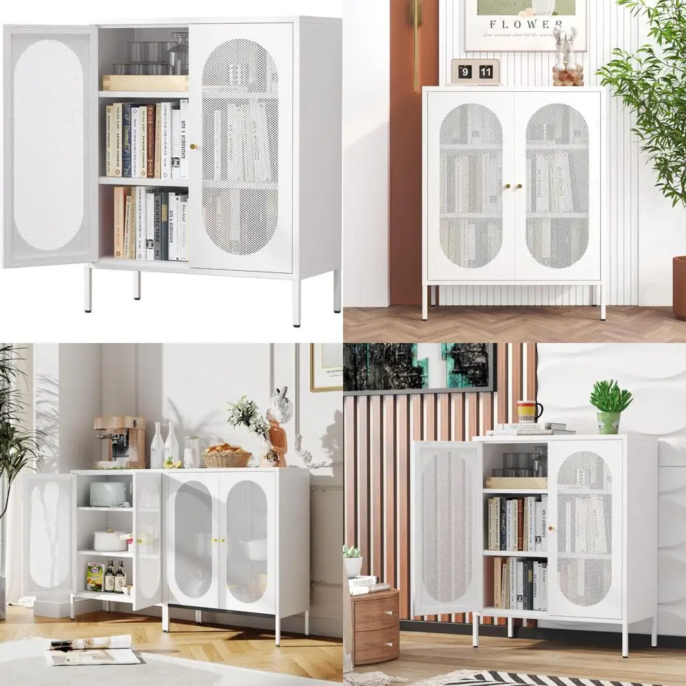 white 3-tier metal storage cabinet with 2 shelves for home, bedroom, living room, office, and more