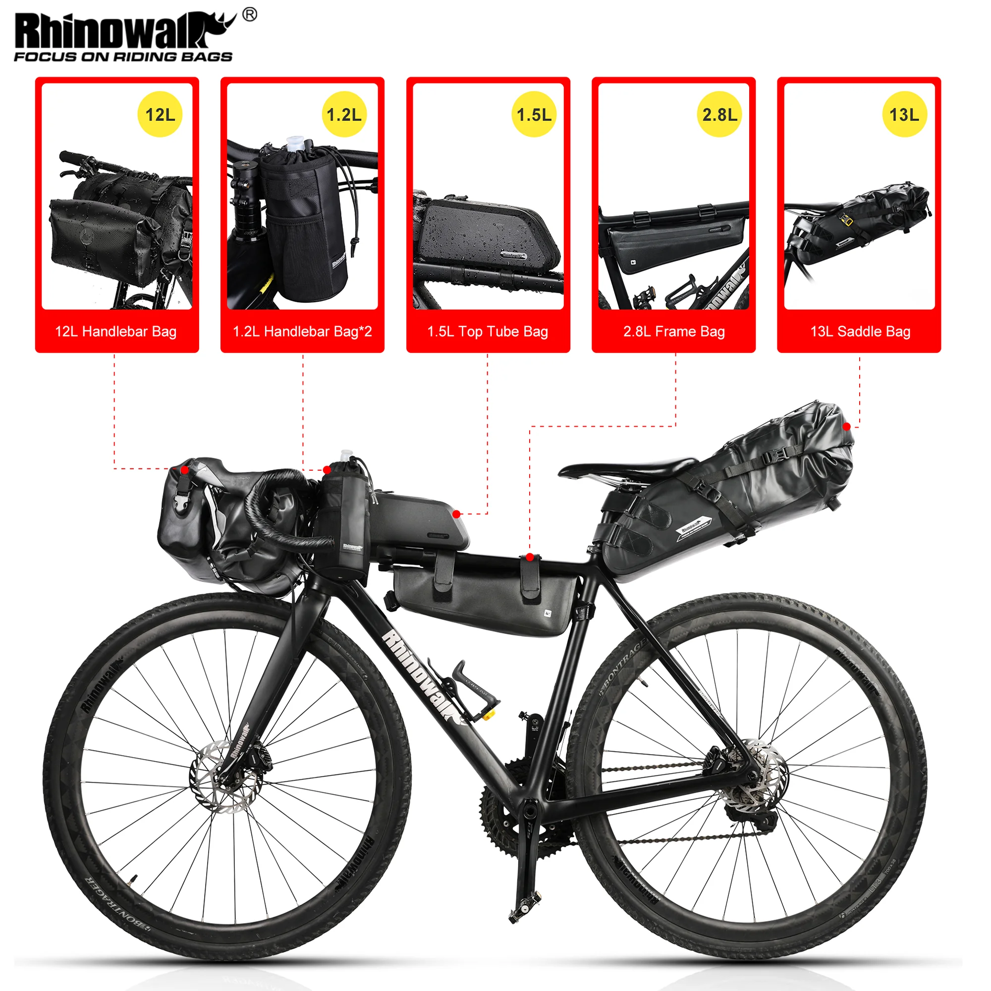 Rhinowalk Bike Bag Set Bike Saddle Bag Waterproof Cycling 12L Handlebar Bag MTB Road Bike Top Tube Front Frame Bag 6 Bags