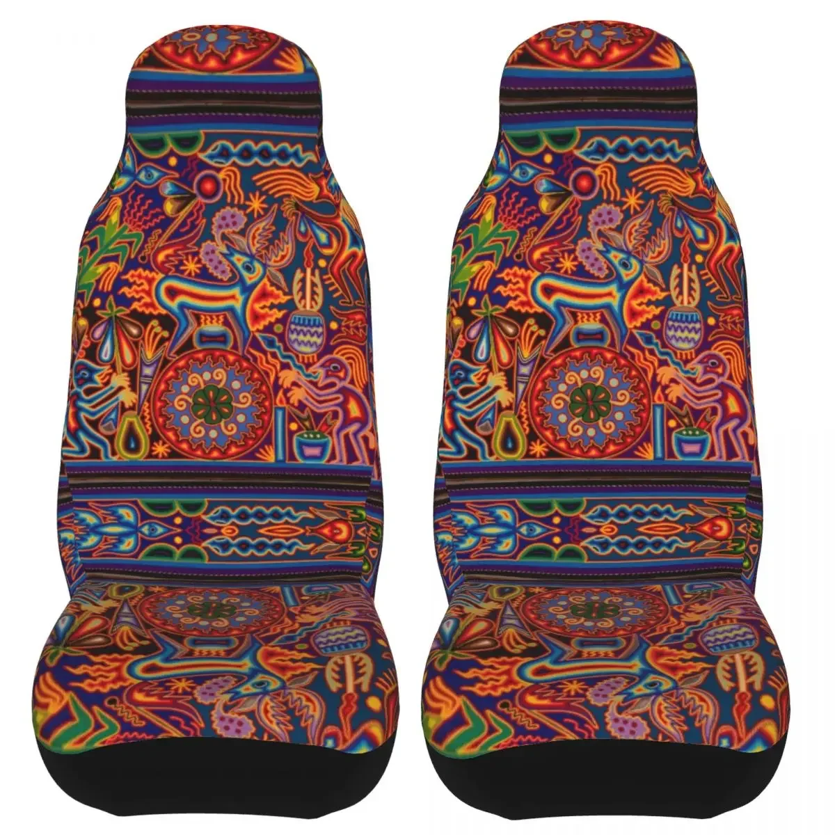 Huichol Day Of The Dead Universal Car Seat Cover Auto Interior Women Flowers Front Rear Flocking Cloth Cushion Seat Protector