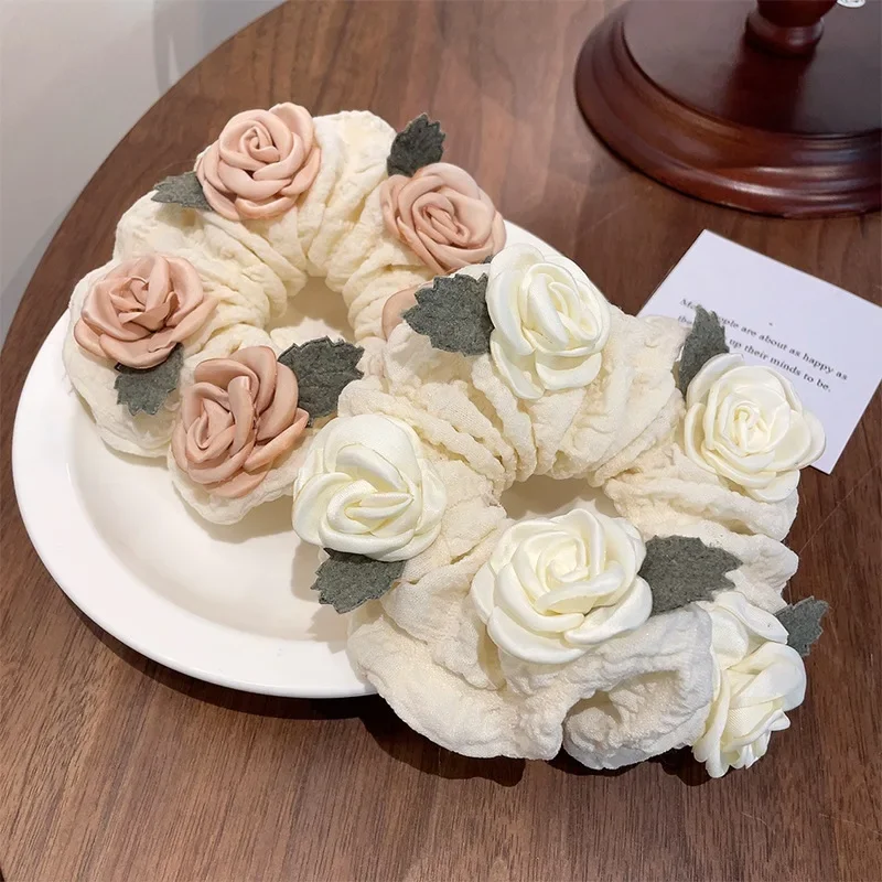 

New French Flower Hair Scrunchies 13CM Sweet Oversized Scrunchies Gentle High Elastic Hair Rope Hair Accessories for Women Girls