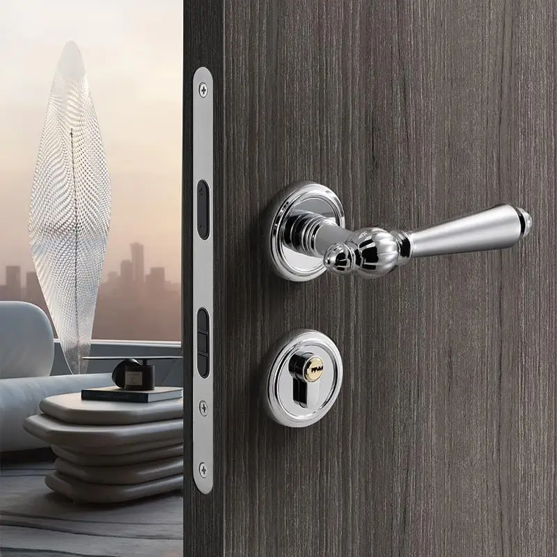 Room Bedroom Door Lock French Home Indoor Wooden Door Door Handle Split Magnetic Mute European Silver 58 Lock