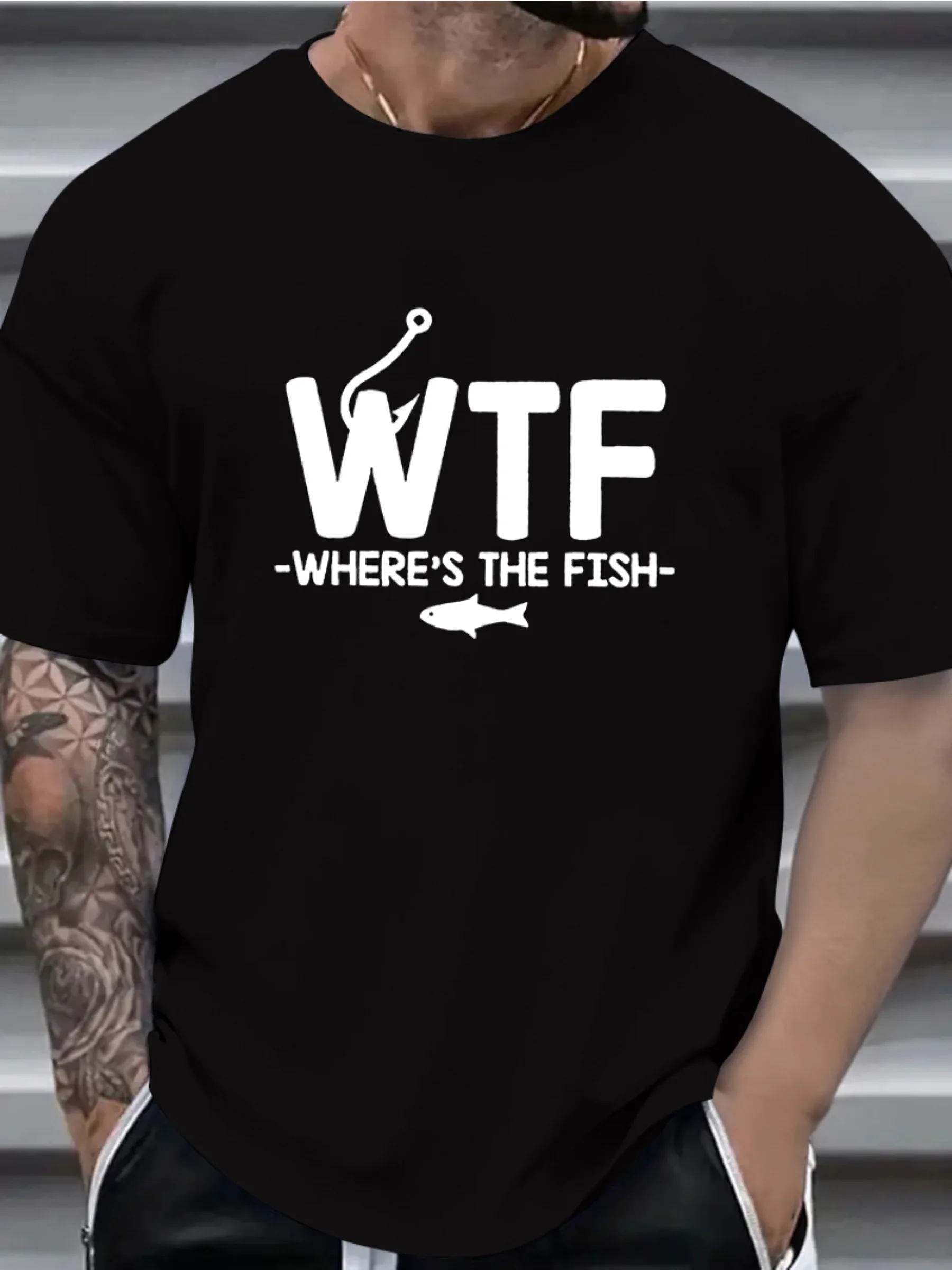 

WTF Where's The Fish Tee - Men's 220g Cotton Graphic T-Shirt Comfy Fit Great