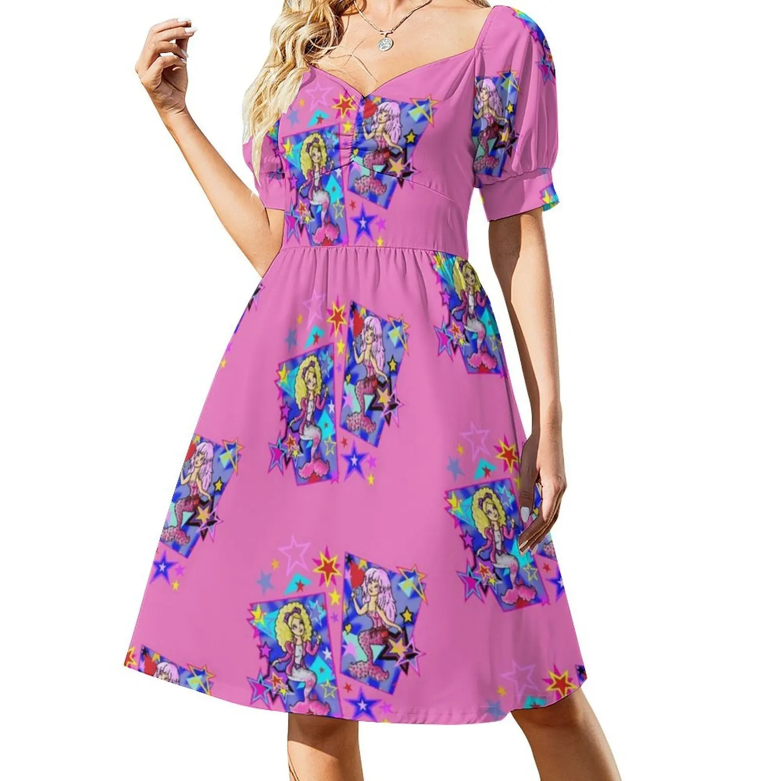 80年代の魅力 マーメイド柄スモックドレス レディース 春夏 カジュアルドレス パーティー用 マーメイドジェム 80年代 グラムロッカー シー