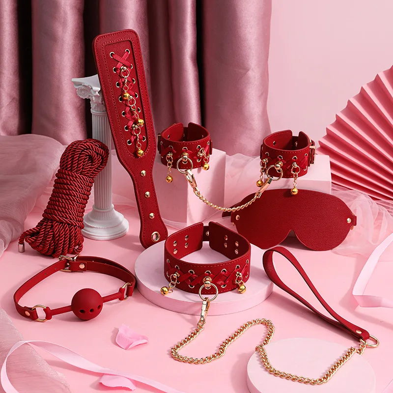 6pcs/Set SM Fetish BDSM Bondage Erotic Restraint Set Sex Toy For Women Handcuffs Collar Gag Eye Mask Hand Slap Couples Sex Tools view 3