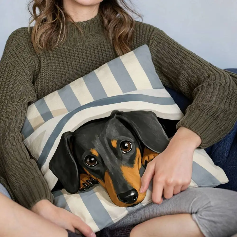 Sausage Dog Dachshund cute Comfortable soft Pillow Case for Sofa cartoon kawaii Living Room Home office Decor Protective Covers