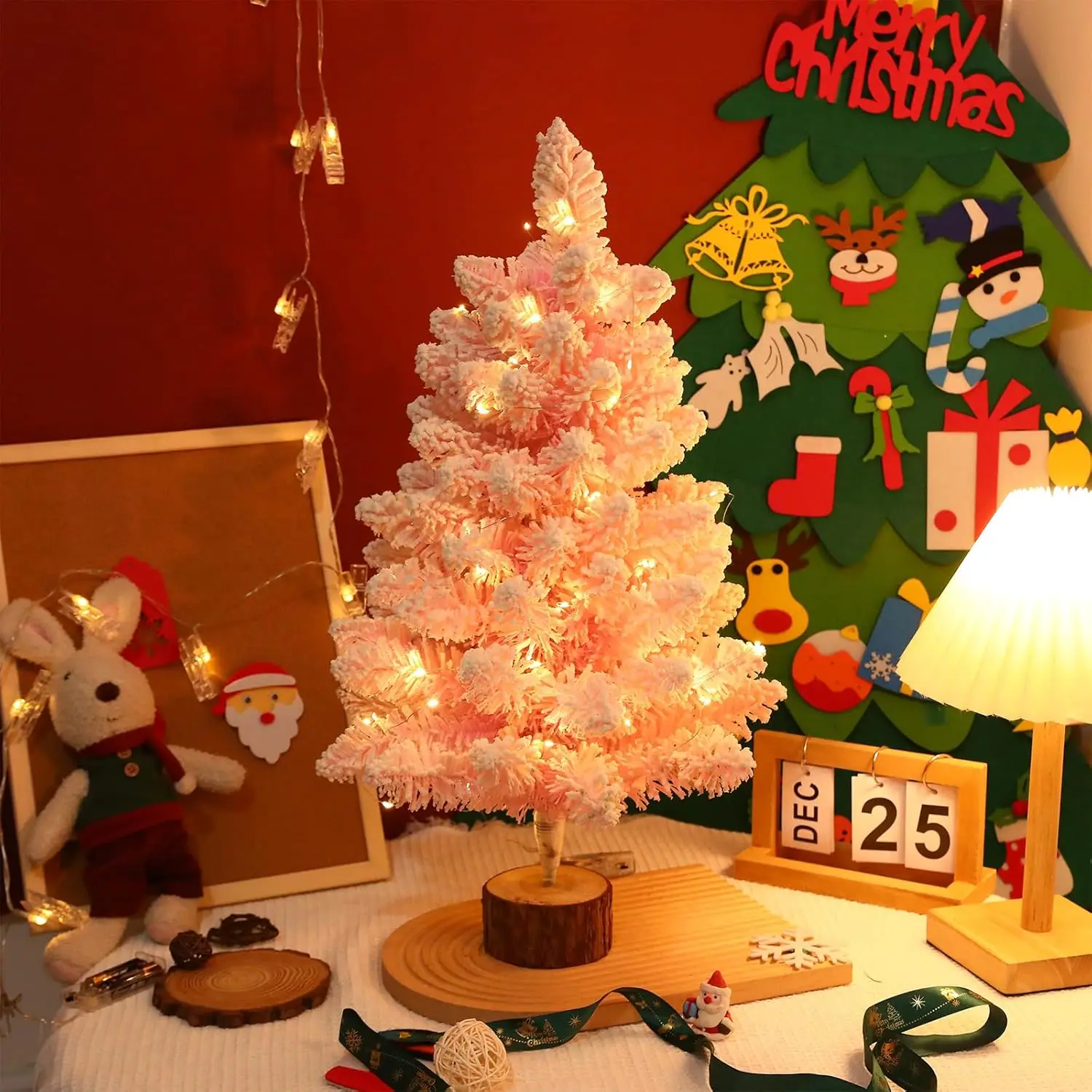 

45/60/75 см розовая флокированная искусственная рождественская елка со светодиодной подсветкой розовая настольная рождественская елка снег флокированная мини-рождественская сосна