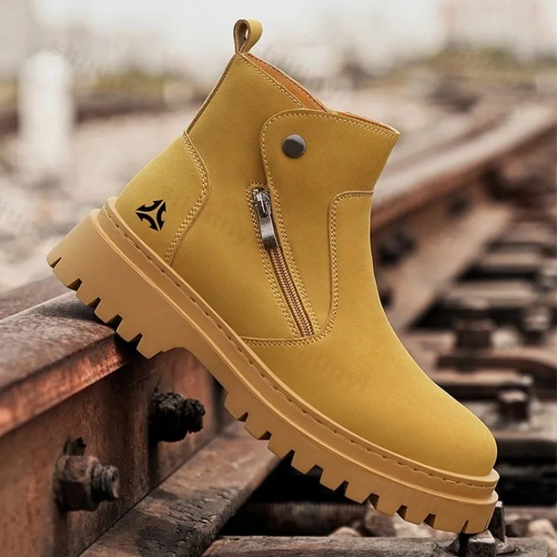 

Осень 202, мужские однотонные высокие кеды в стиле ретро, повседневные ботинки на толстой подошве, универсальные удобные нескользящие короткие ботинки в британском стиле на массивном каблуке