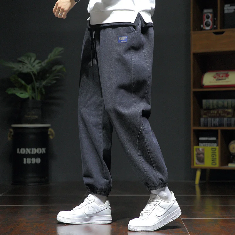 Korean Men's Jeans Spring and Autumn Fashion Versatile Washable Durable Drawstring Sports Pants Outdoor Men's Casual Pants 8xL