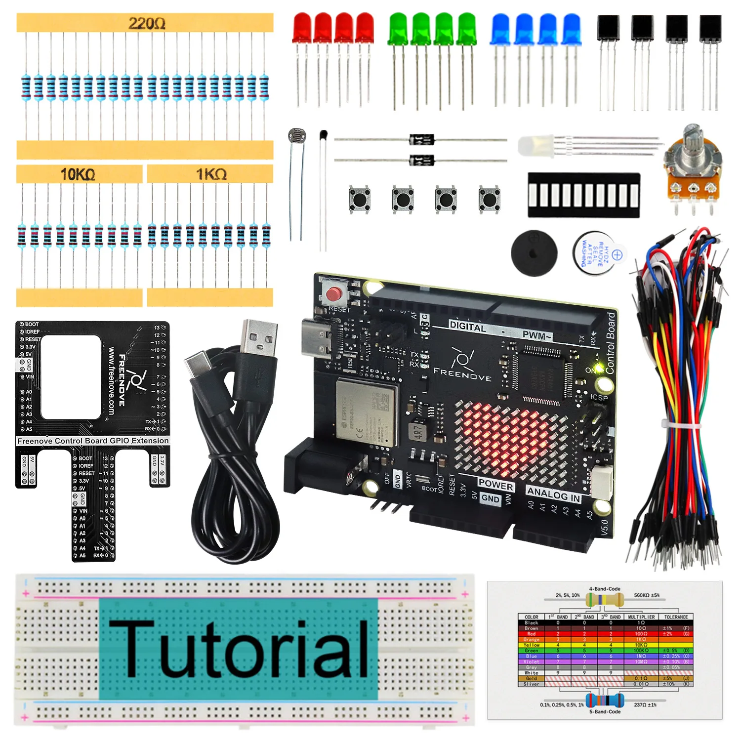 Freenove Basic Starter Kit for Arduino UNO R4 V5 WiFi Mini, Arm Cortex-M4, 179-Page Detailed Tutorial, 140 Items, 34 Projects