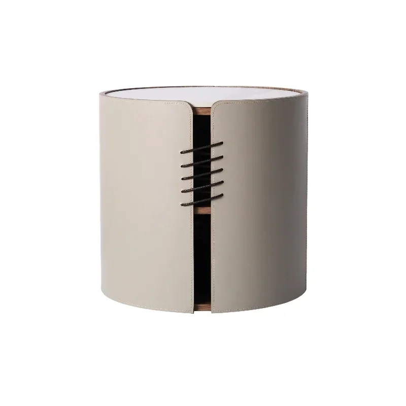 

H glacier gray, Italian saddle leather marble coffee table bedside table, modern simple light luxury high-end