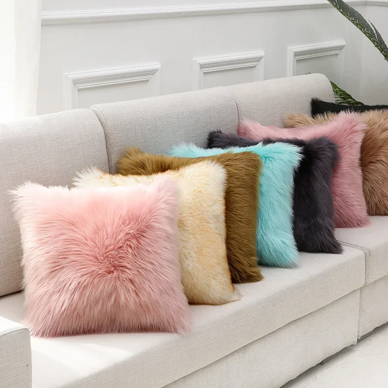 

Plush Sofa Cushion Cover Pillow Case Single-Side Double-Side Artificial Wool Decor Solid Hairy Pillowcases 40X40 45X45 50X50CM