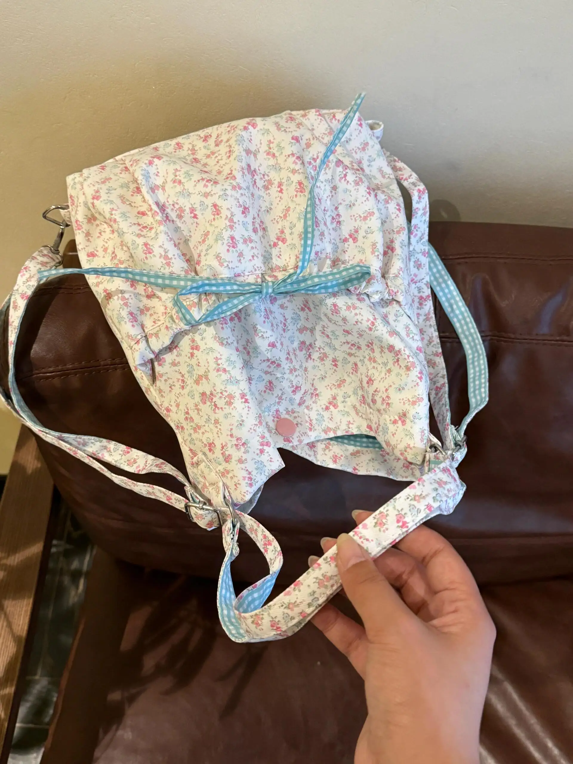 ZAZL Koreaanse Sle Canvas Buet Bag met grote capaciteit Bloemenprint Dubbele oulder Tote Bag met enkele schouder en knoop