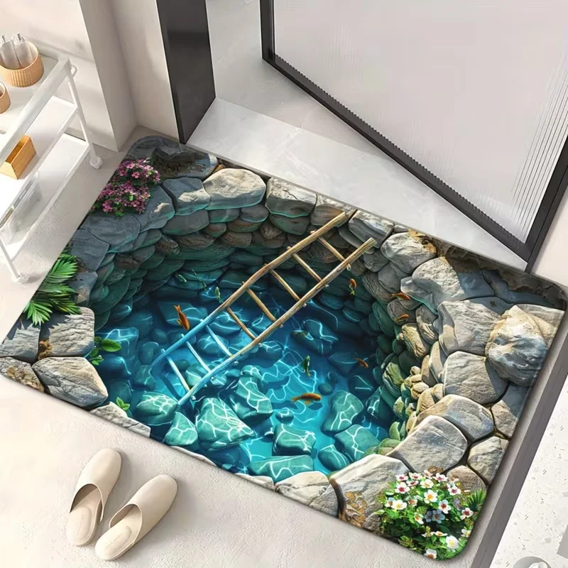 3D Illusion Well Door Mat Water Absorbing Polyester Mat for 