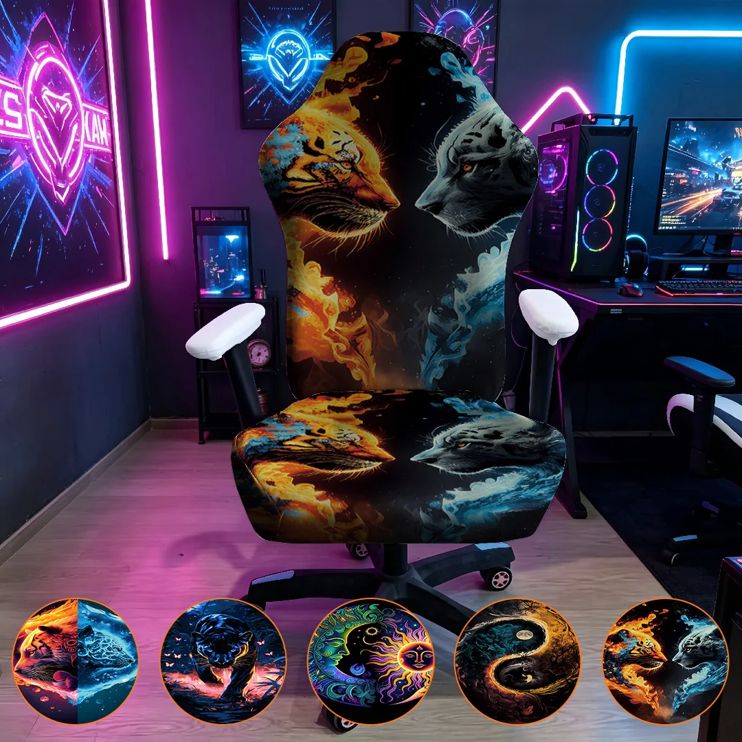 Fire Ice Tiger Print Gaming Chair Cover Stretch Elastic Slipcover Universal Computer Office Chair Protector
