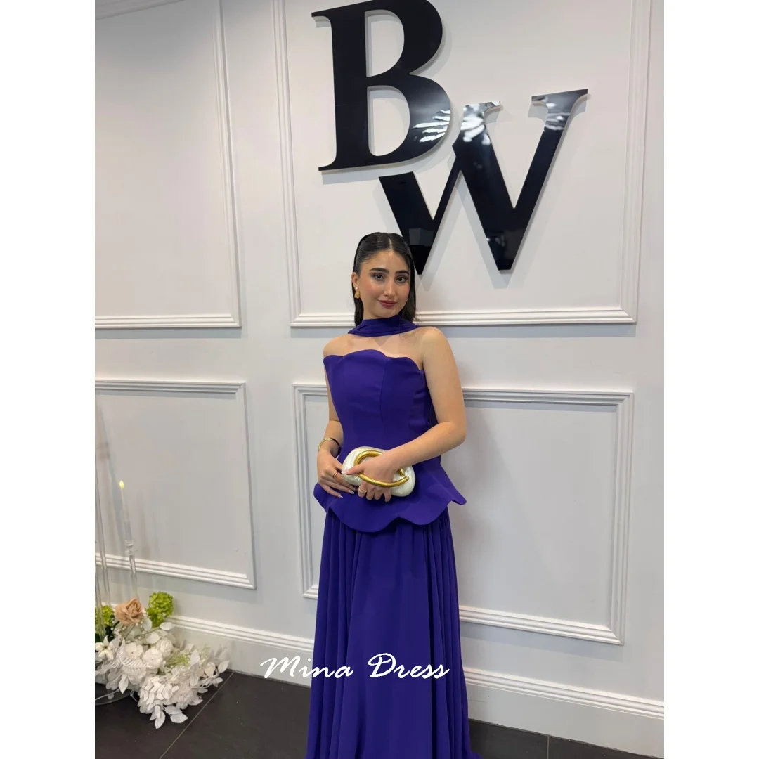

Mina Customized Strapless Backless Vintage Soft Purple Chiffon Luxury Elegant Party Dresses Woman Evening Dress Prom Special