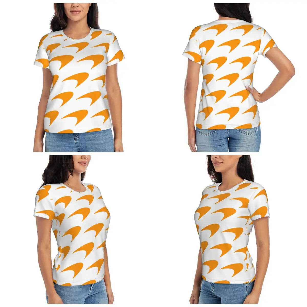 M-McLarens Papaya Logo T-Shirt Women Short Sleeve T Shirts Round Neck Streetwear Cotton Summer Tees Streetwear