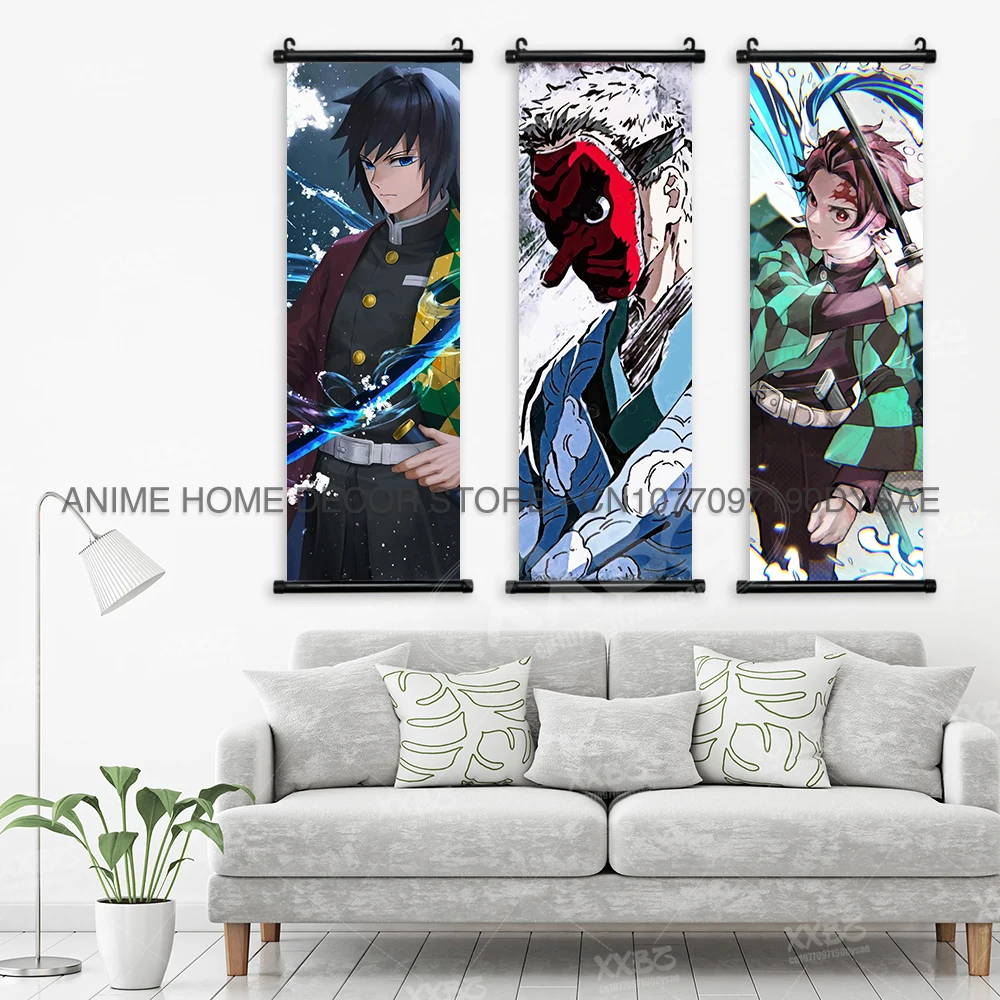 Dämonentöter Poster Rengoku Kyoujuro Scrolls Bild Azuma Zenitsu Hängende Gemälde Hashibira Inosuke Home Decor Wandkunst – Detail 3