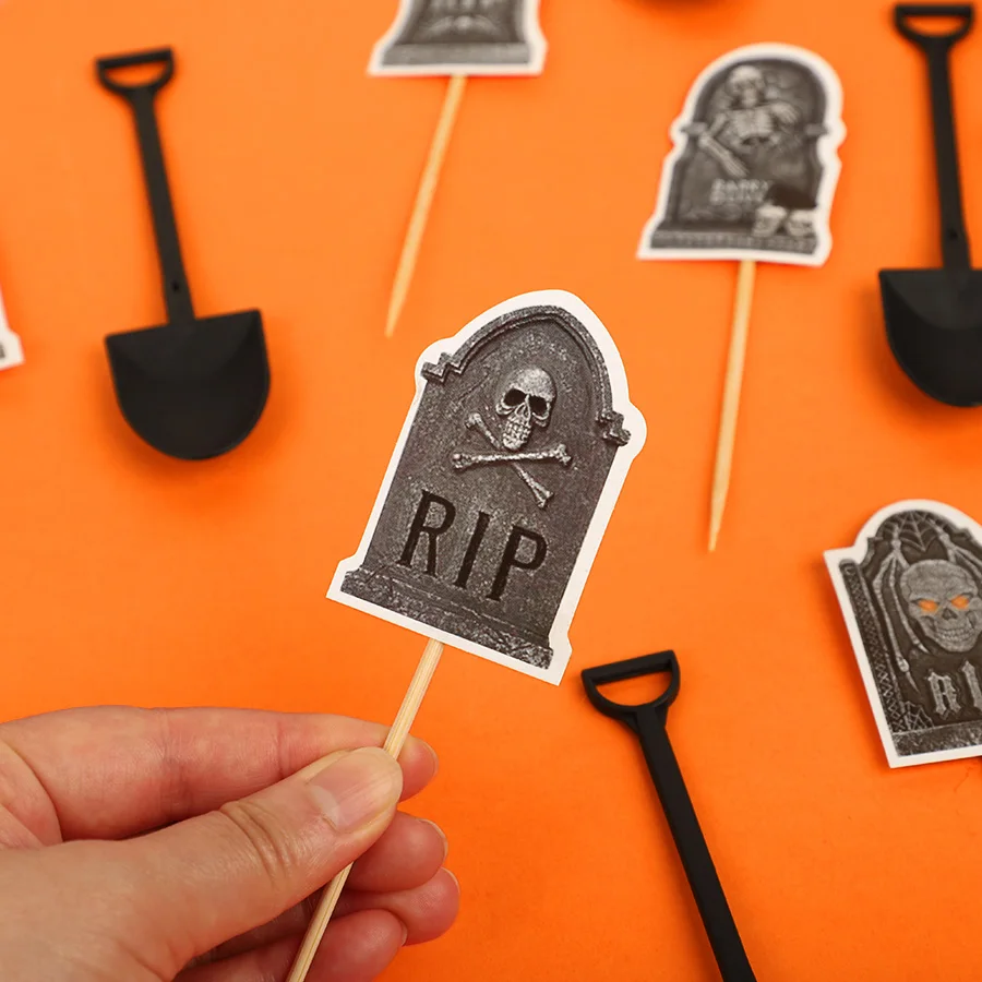 16/32 Stück Halloween Horror Cupcake Topper Grabstein Skelett Kuchen-Dessert-Deko Halloween Geburtstag Party Dekorationszubehör – Detail 9