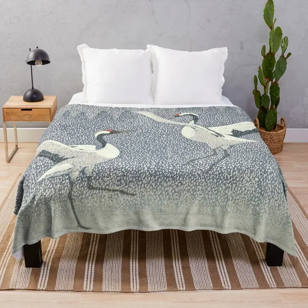 

Yoshida Toshi - Seirei no Mai (Dance of Eternal Love) (Red - crowned Crane) Vintage Art Japanese Woodblock Print E Throw Blanket