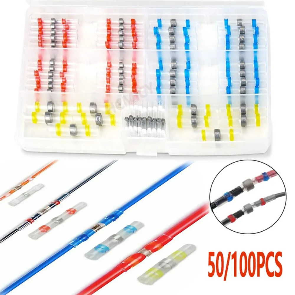 50/100 Pcs Waterproof Solder Seal Heat Connector Wire Cable Splice Kit Car Insulated Terminal Butt Connector Automotive Marine