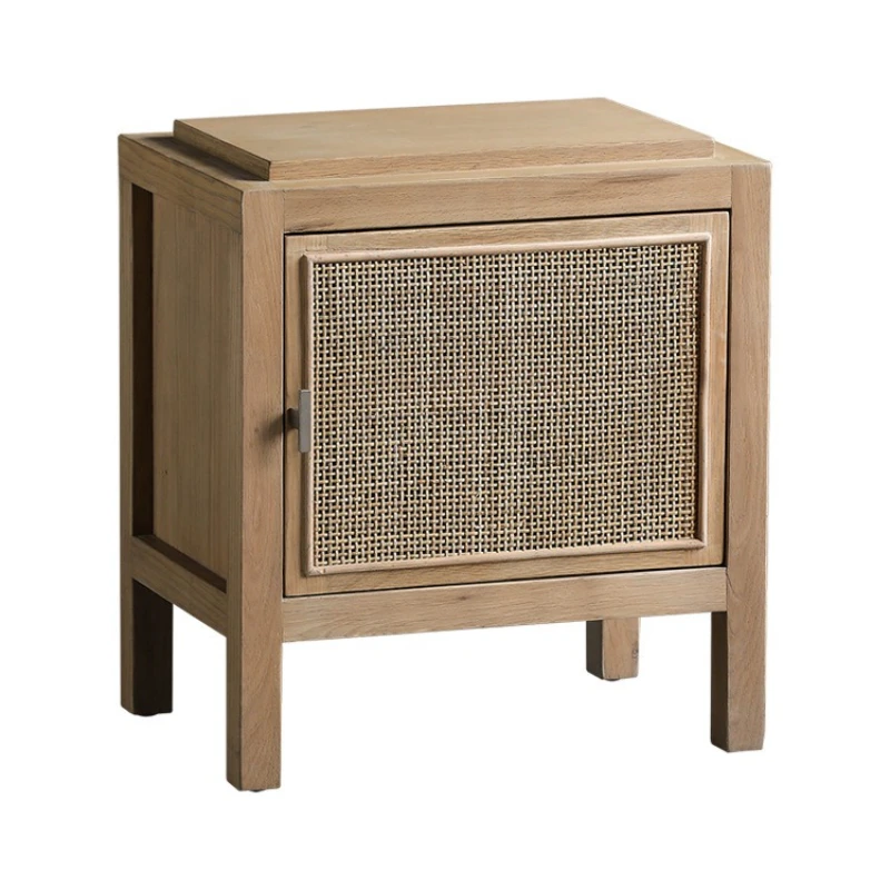 

Nordic rattan bedside table light luxury Japanese solid wood locker