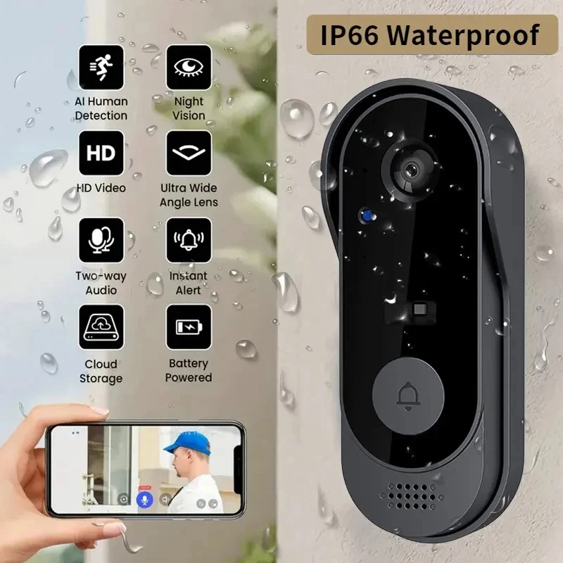 WiFi Video Doorbell 1080P HD Visual Wireless Smart Security Doorbell Camera IR Night Vision  Audio Real-Time Monitoring