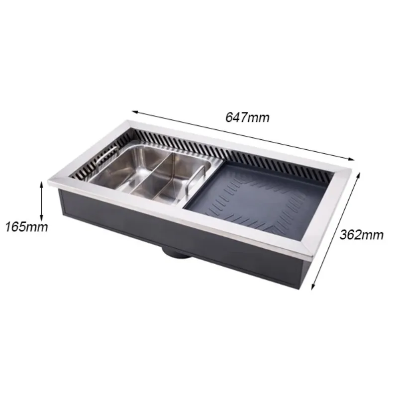 Built-In 2-in-1 Hot Pot And Korean BBQ Grill Restaurant Kitchen Equipment Stainless Steel Easy to Clean
