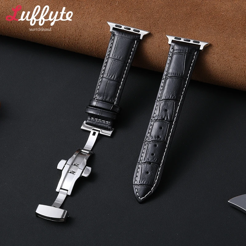 

Men's Leather Watch Strap for Apple Watch Band 38/40/42/44/45/46/49mm Smartwatch Bracelet for IWatch 10 9 8 7 6 SE 5 4 3