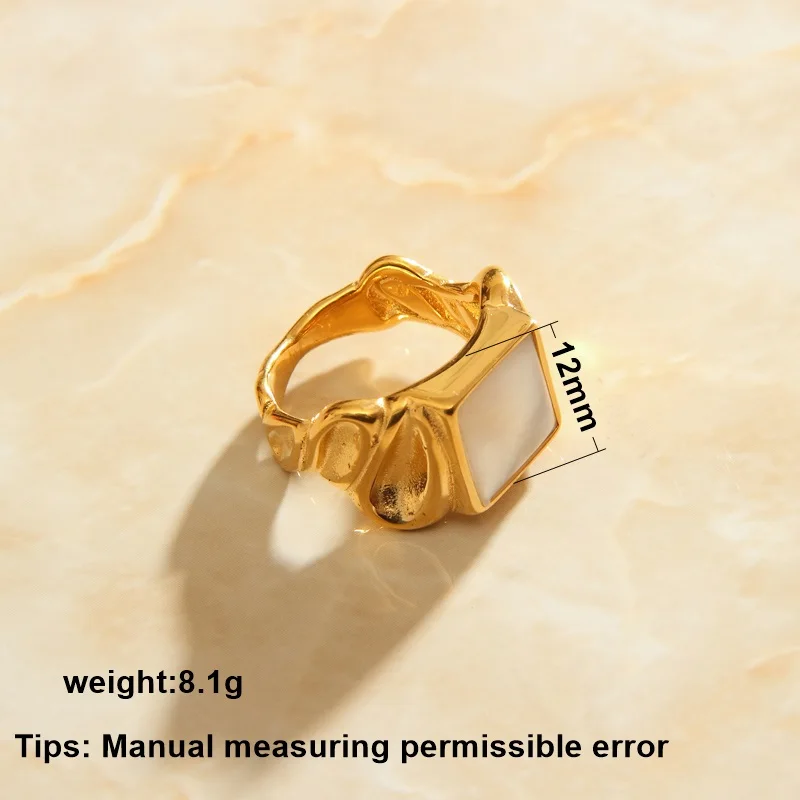 LESIEM Hot Sale 18KGP Gold plated size 6 7 8 Lady Engagement rings square shell wide ring prices in euros Jewelry European Style