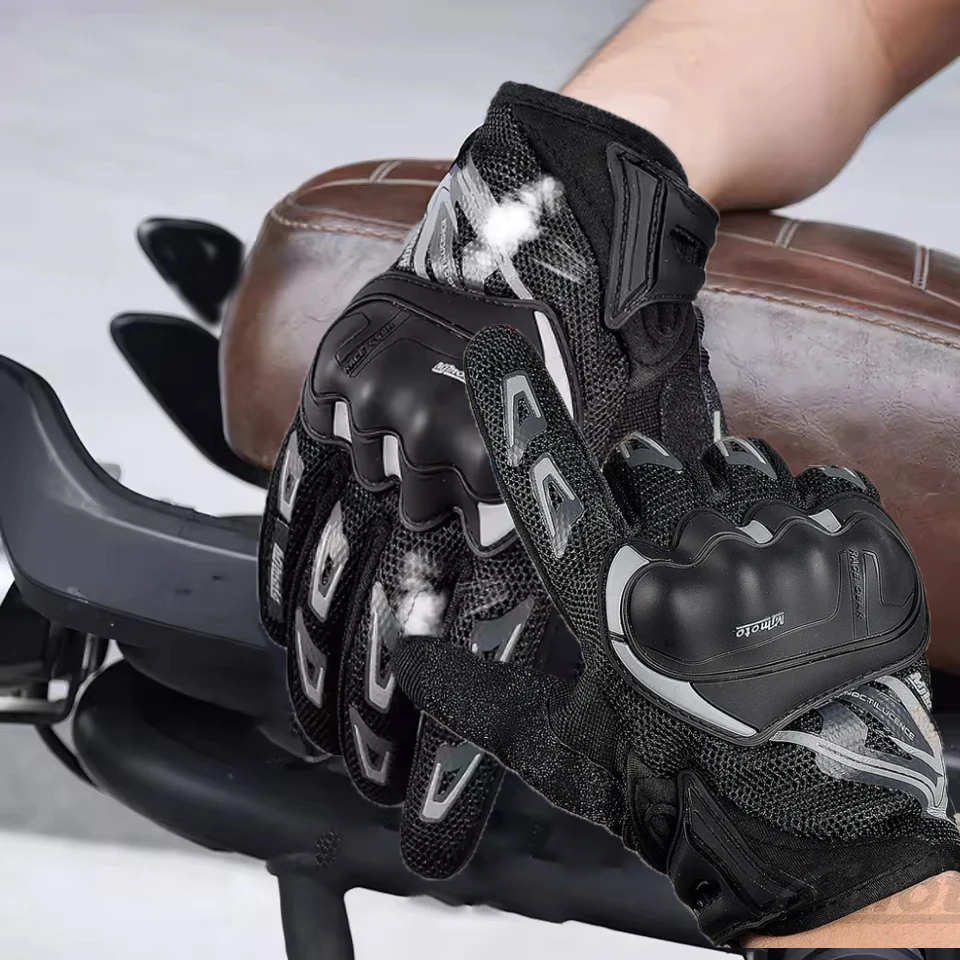

Summer Motorcycle Riding Gloves Full Finger Breathable PVC Bicycle Moto Biker Touchscreen Ptrotective Glove Reflective at Night
