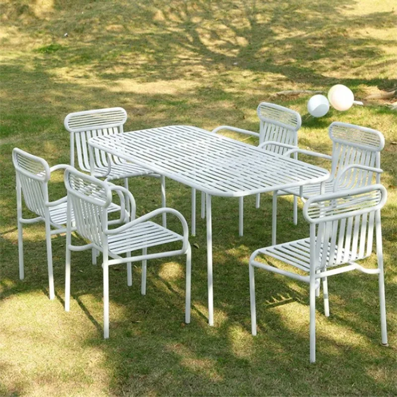 

Modern simple wrought iron outdoor table and chair combination villa courtyard garden milk tea shop table and chair kit