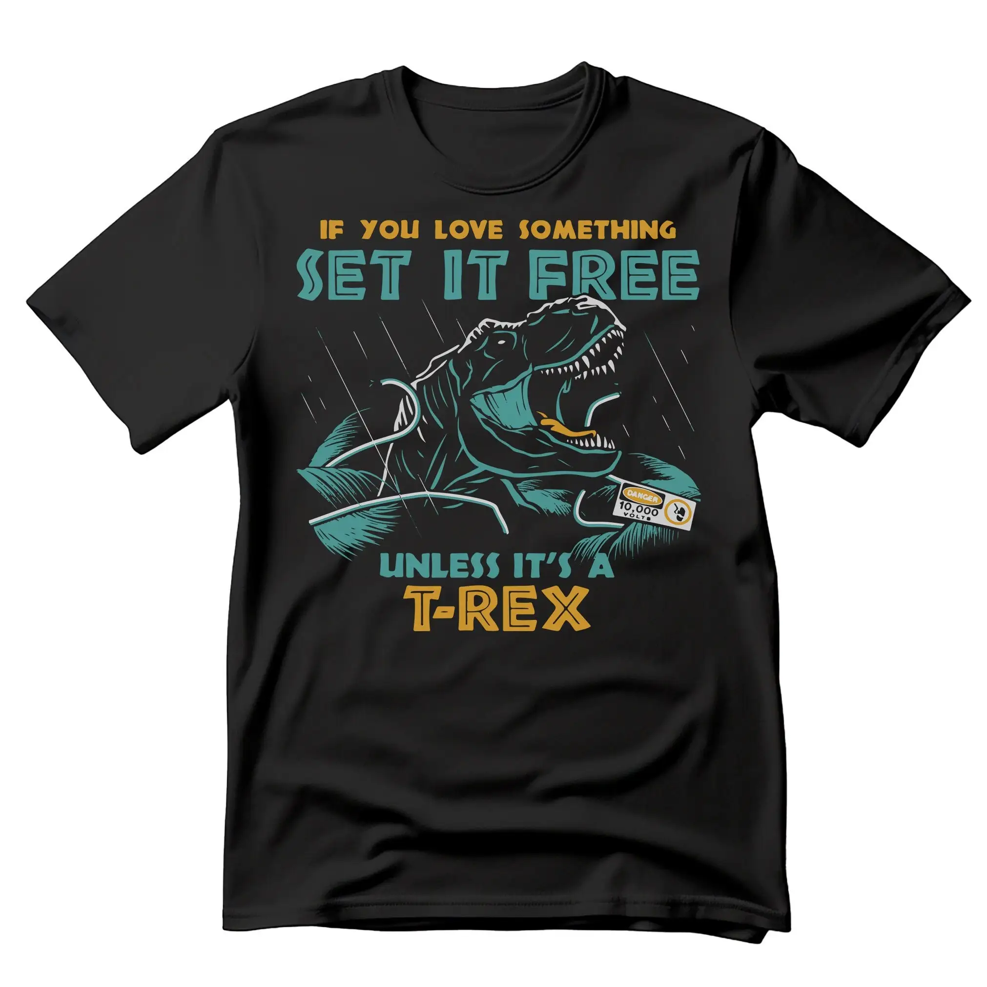 قم بإعدادها مجانًا إلا إذا قميص تي ريكس لجميع الجنسين باللون الأسود على شكل ديناصور جوراسي تحت عنوان دينو للرجال والأولاد والبنات #1