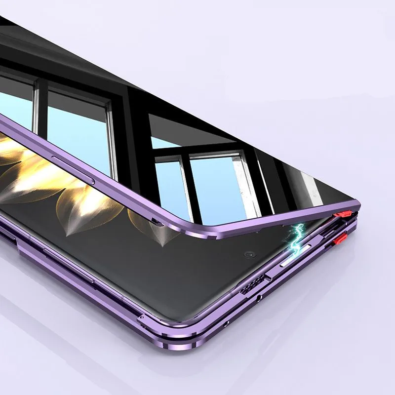 

Для Honor Magic V2 MagicV2 Anti-Spy HD 9H Защитная крышка из двойного закаленного стекла, металлический каркас из сплава, бампер, магнитный флип-чехол