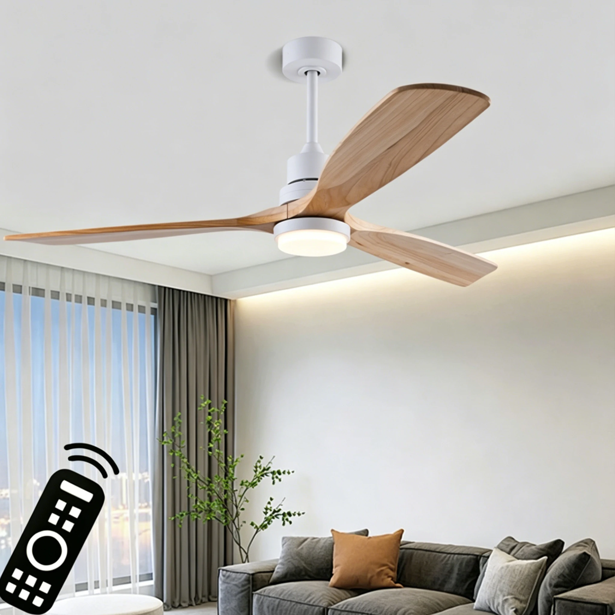 Ceiling Fan Led 3 Blade Modern - 원목 천장 선풍기 (조명 포함, 리모컨,