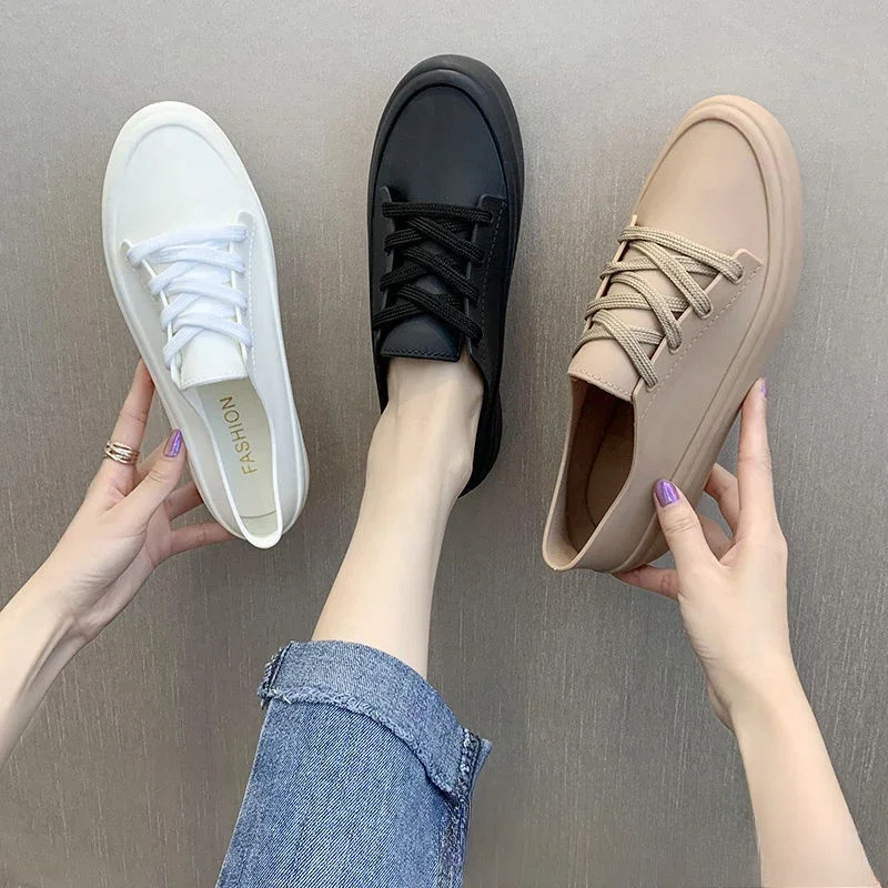 

Hot Seller Rainboots Rain Shoes Women 2025 Summer Comfortable Women's Casual Flats Shoes Lace Up Water Proof Flat White Sneakers