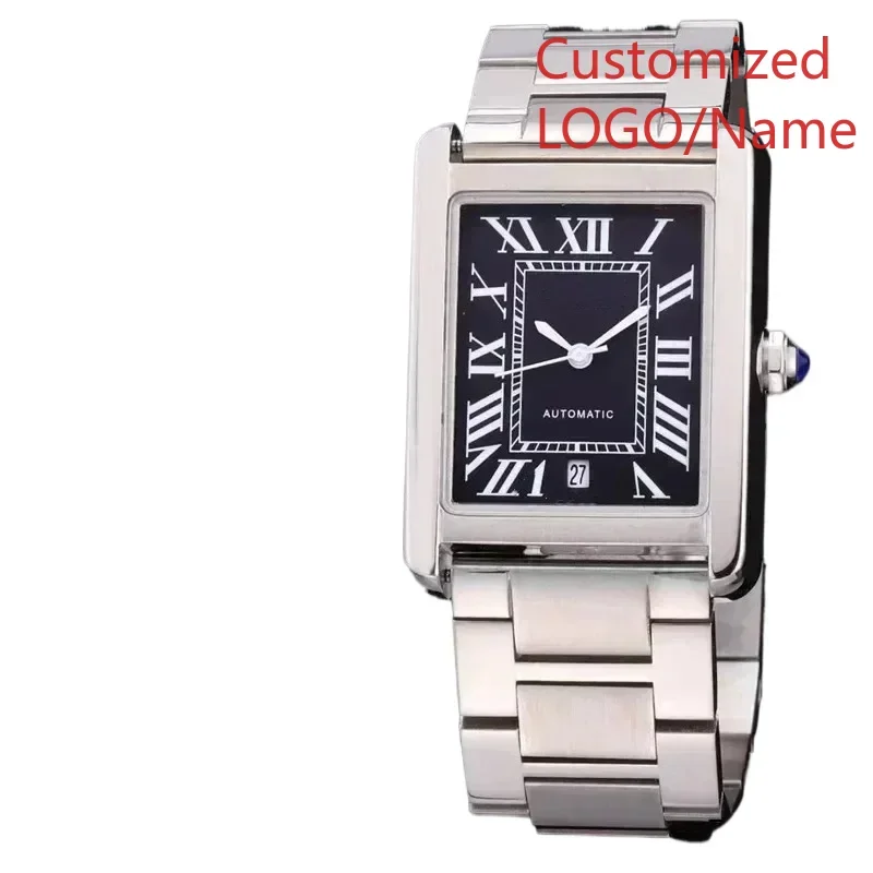 ساعة يد رياضية للرجال ميكانيكية أوتوماتيكية 904L من الفولاذ المقاوم للصدأ ساعات خلفية من الجلد الأسود 31*41 مللي متر مخصصة