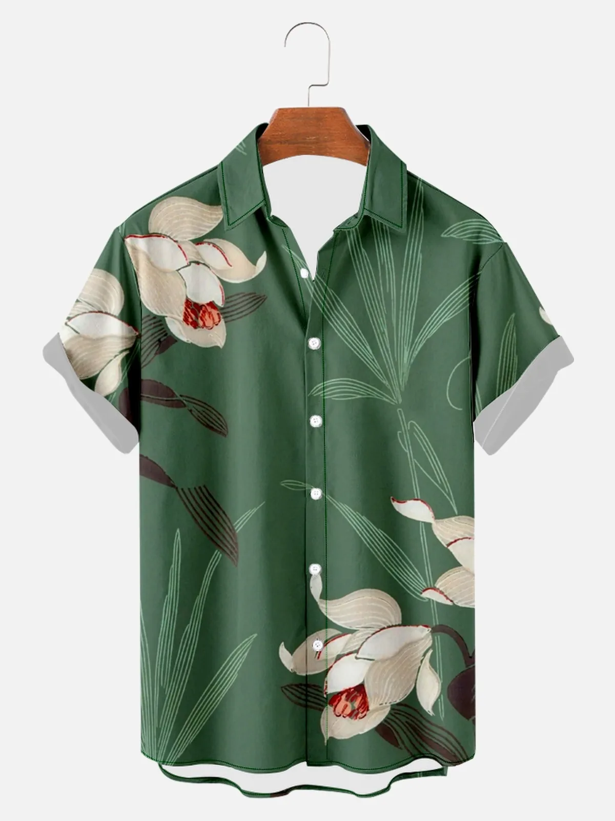 

2022 new cross-border creative plant printing summer break loose short-sleeved shirt men's