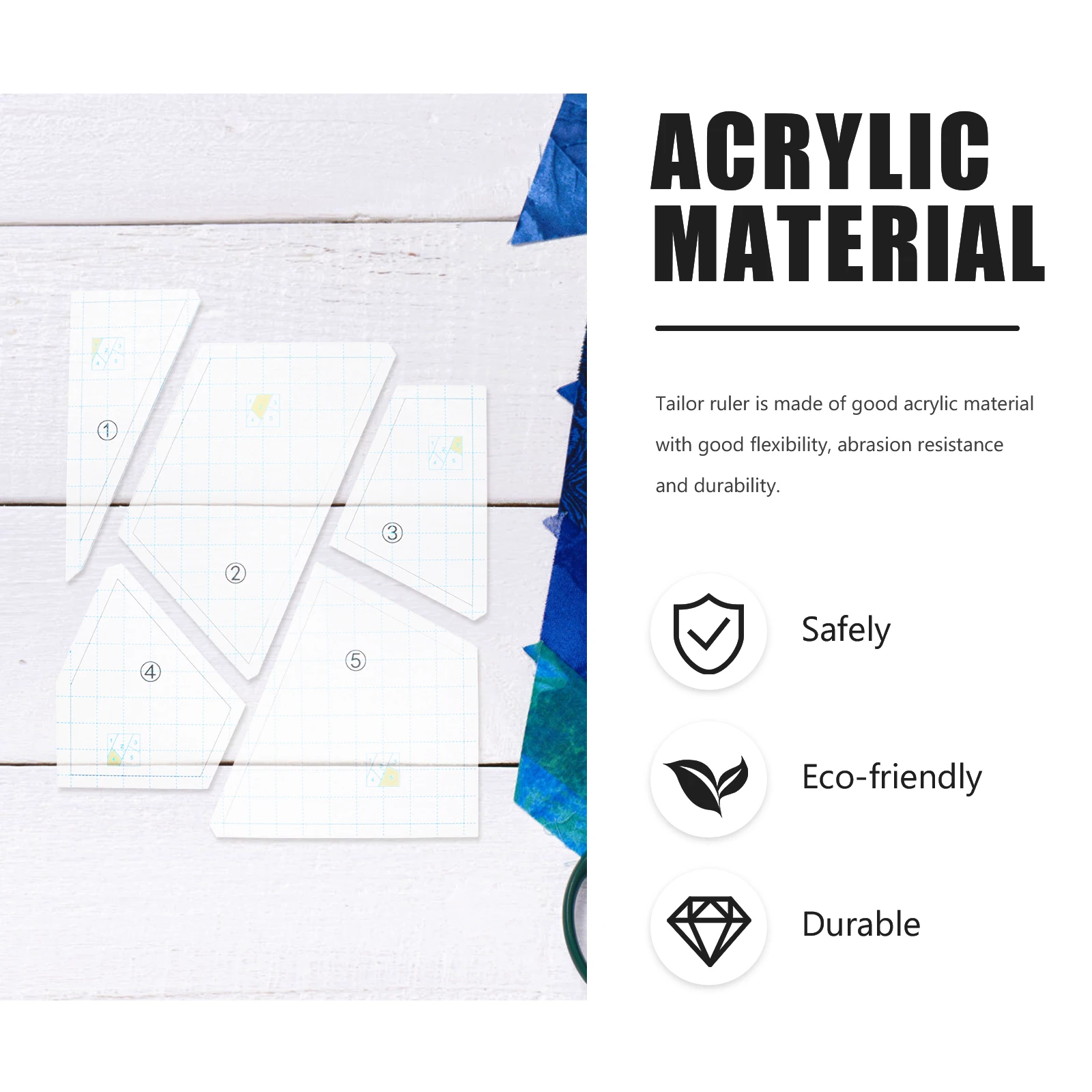 

5pcs Sewing Template Kit Clear Acrylic Quilting Rulers Tailor Craft Tools Precision Measuring Fabric DIY Patchwork Durable