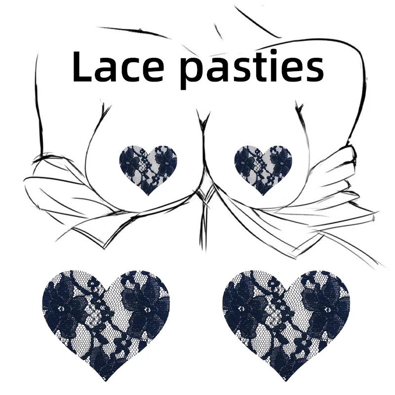 Black Lace Pasties Women Self Adhesive Heart Shape Nipple Covers Nipple Stickers Lingerie Accessories for Strapless Clothes